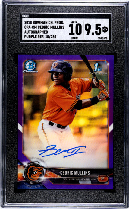 2018 Bowman #CPA-CM Cedric Mullins Chrome Prospect Autographs Purple SGC 9.5