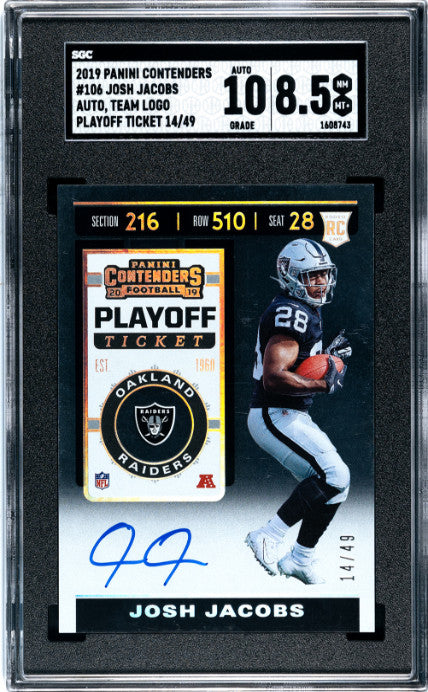 2019 Panini Contenders #106 Josh Jacobs Playoff Ticket SGC 8.5