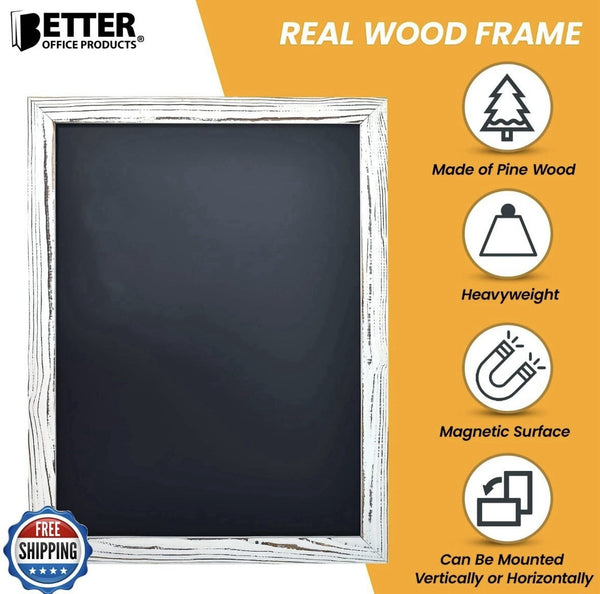 Better Office Products Magnetic Wall Chalkboard, Large Size 18" x 24", Rustic