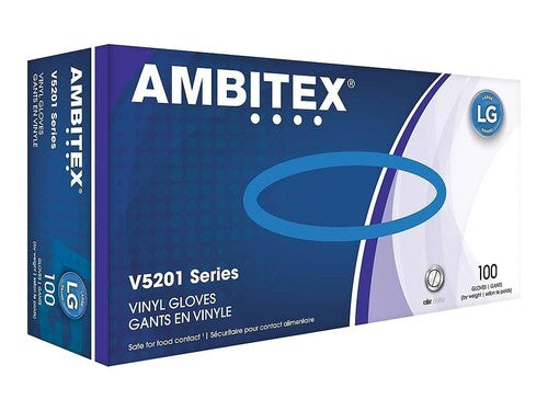 Ambitex V5201B Series Latex Free Blue Vinyl Gloves, Large (SEALED BOX)