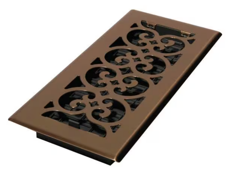 Decor Grates SPH410-A Scroll Design Floor Register, 4x10 Inches, Antique Brass