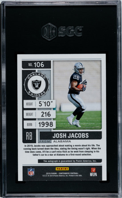 2019 Panini Contenders #106 Josh Jacobs Playoff Ticket SGC 8.5