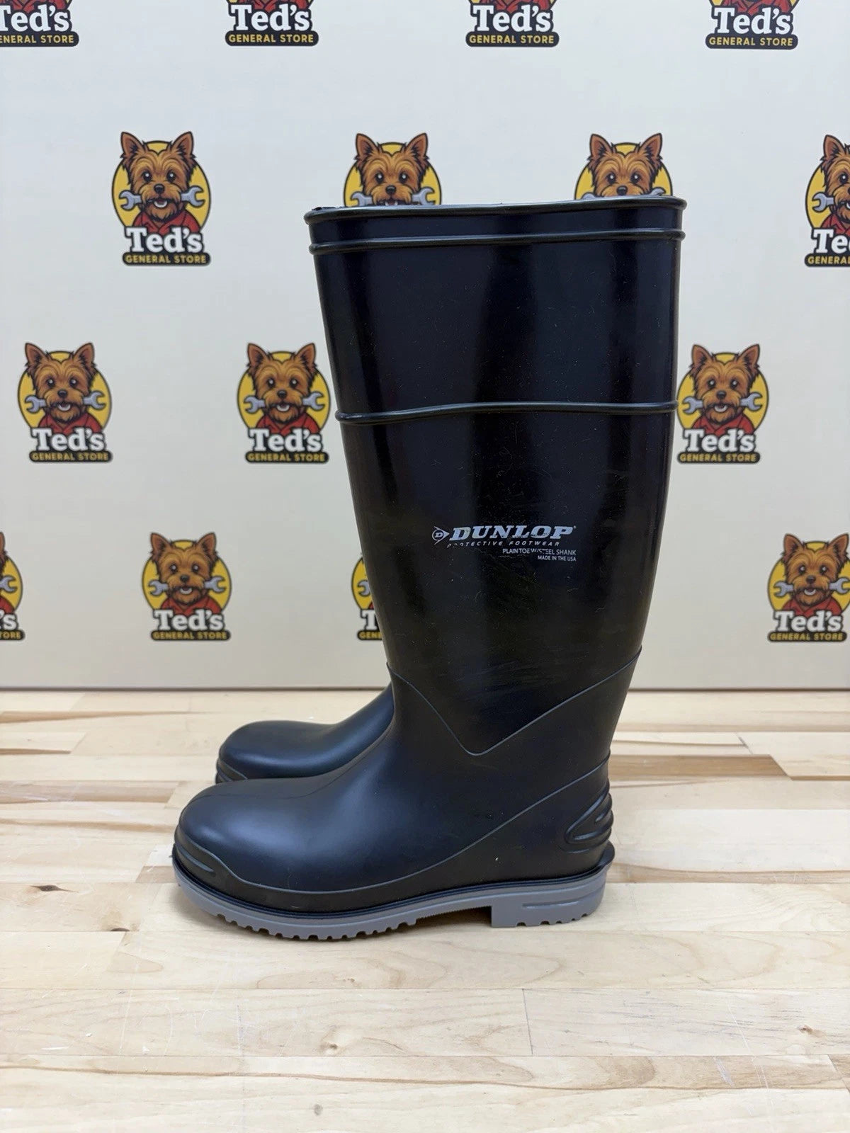 Rubber Work Boots Plain Toe w/ Steel Shank Gray/Black Men's Size 5