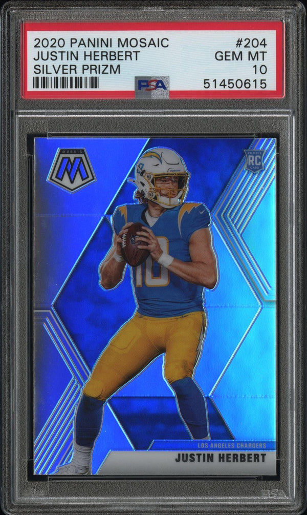 2020 Panini Mosaic #204 Justin Herbert Prizm Silver PSA 10