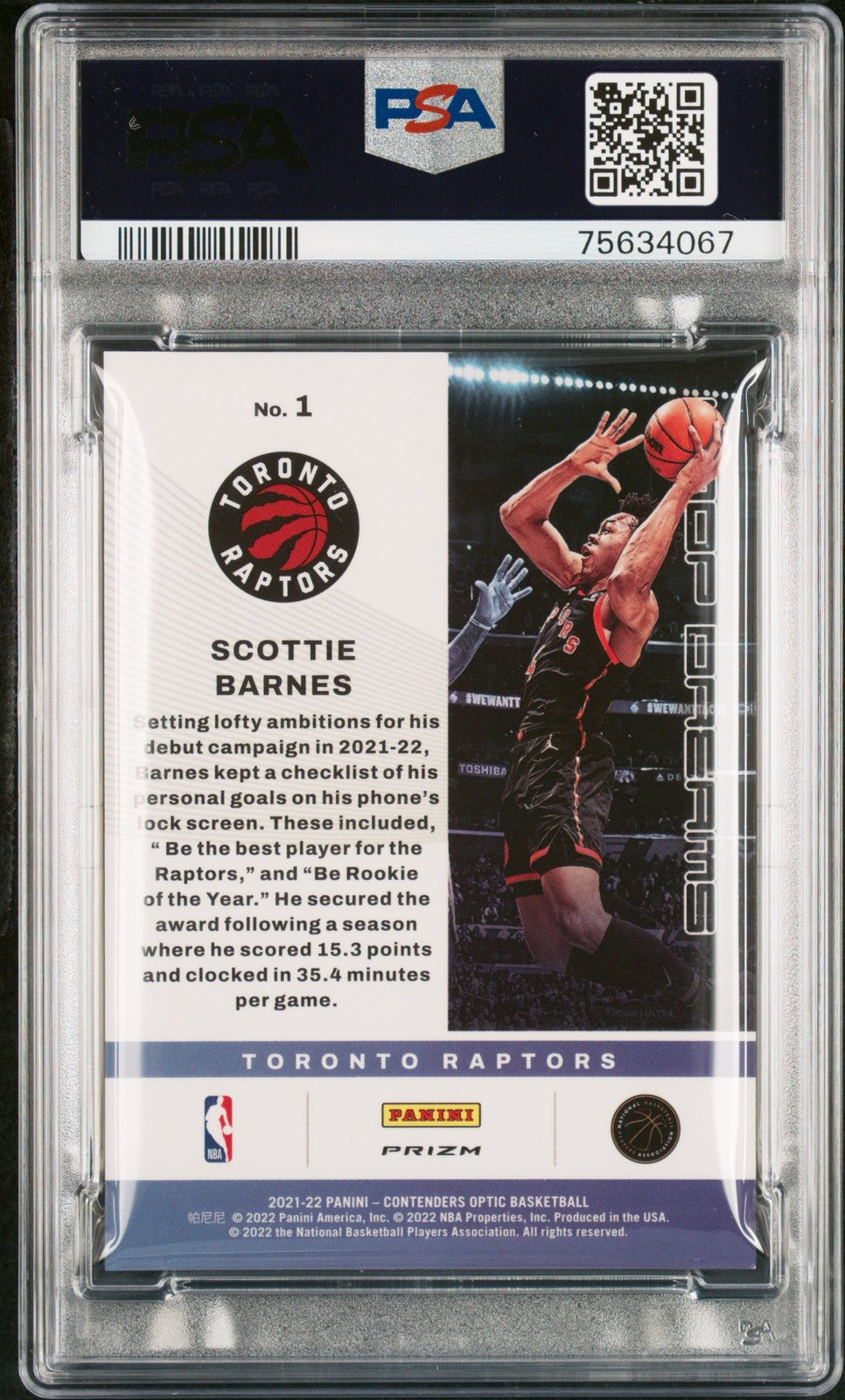 2021-22 Panini Contenders Optic #1 Scottie Barnes Hoop Dreams PSA 9