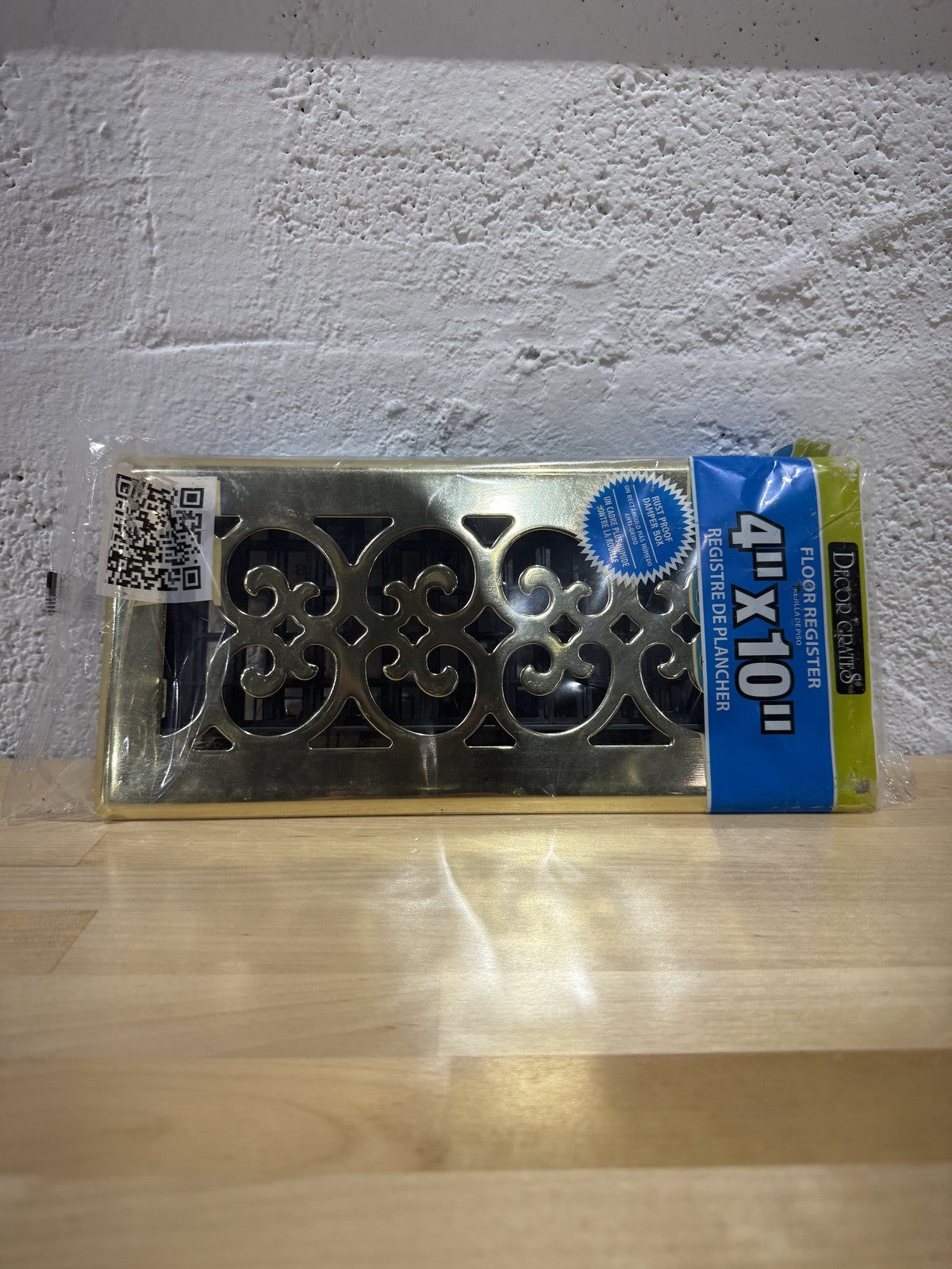 Decor Grates Floor Register 4" x 10" Damper Box Scroll Steel Plated Brass SPH410
