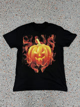 Black Flaming Jack-O-Lantern Graphic Tee Halloween - M