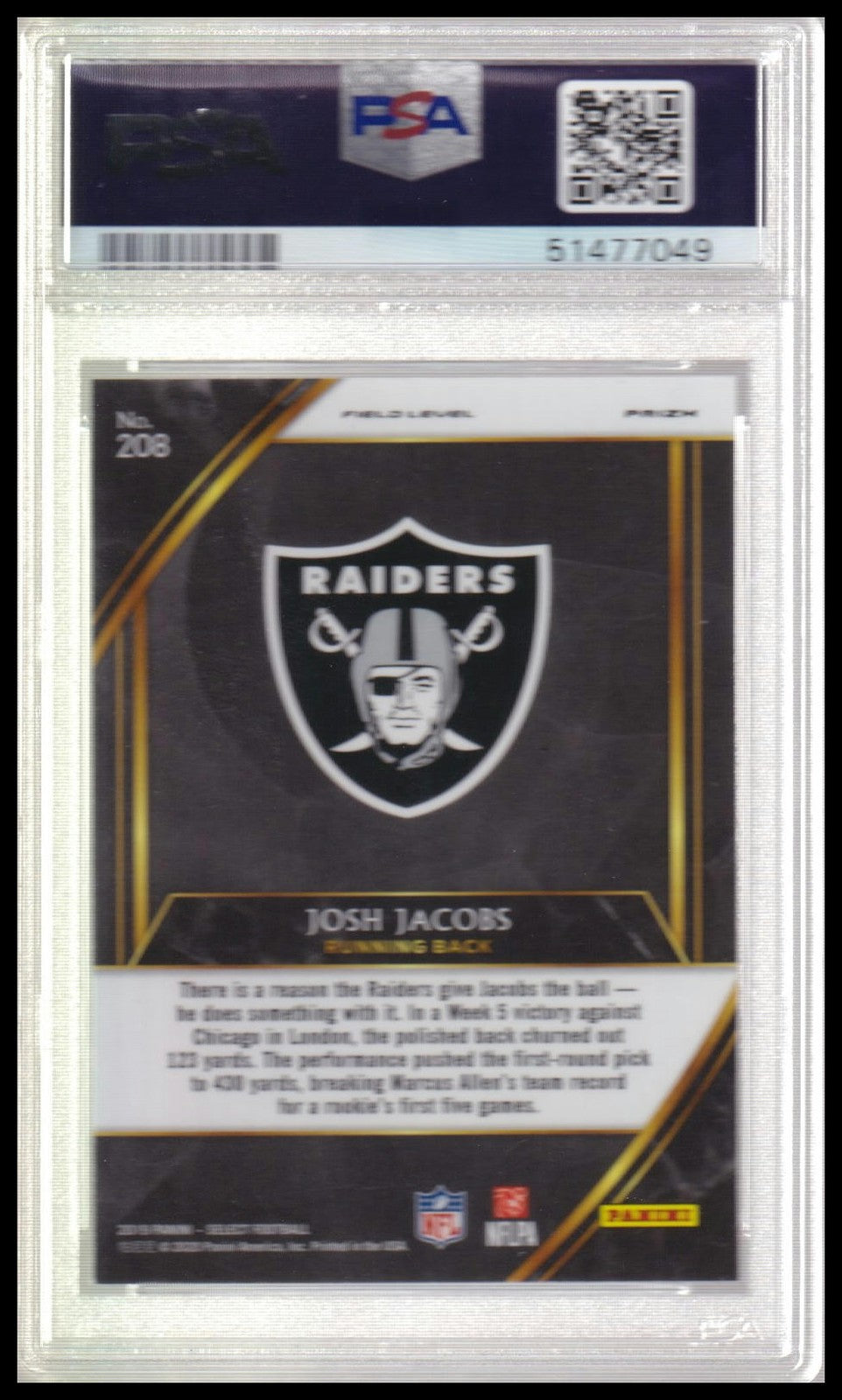 2019 Panini Select #208 Josh Jacobs Silver Prizm PSA 10
