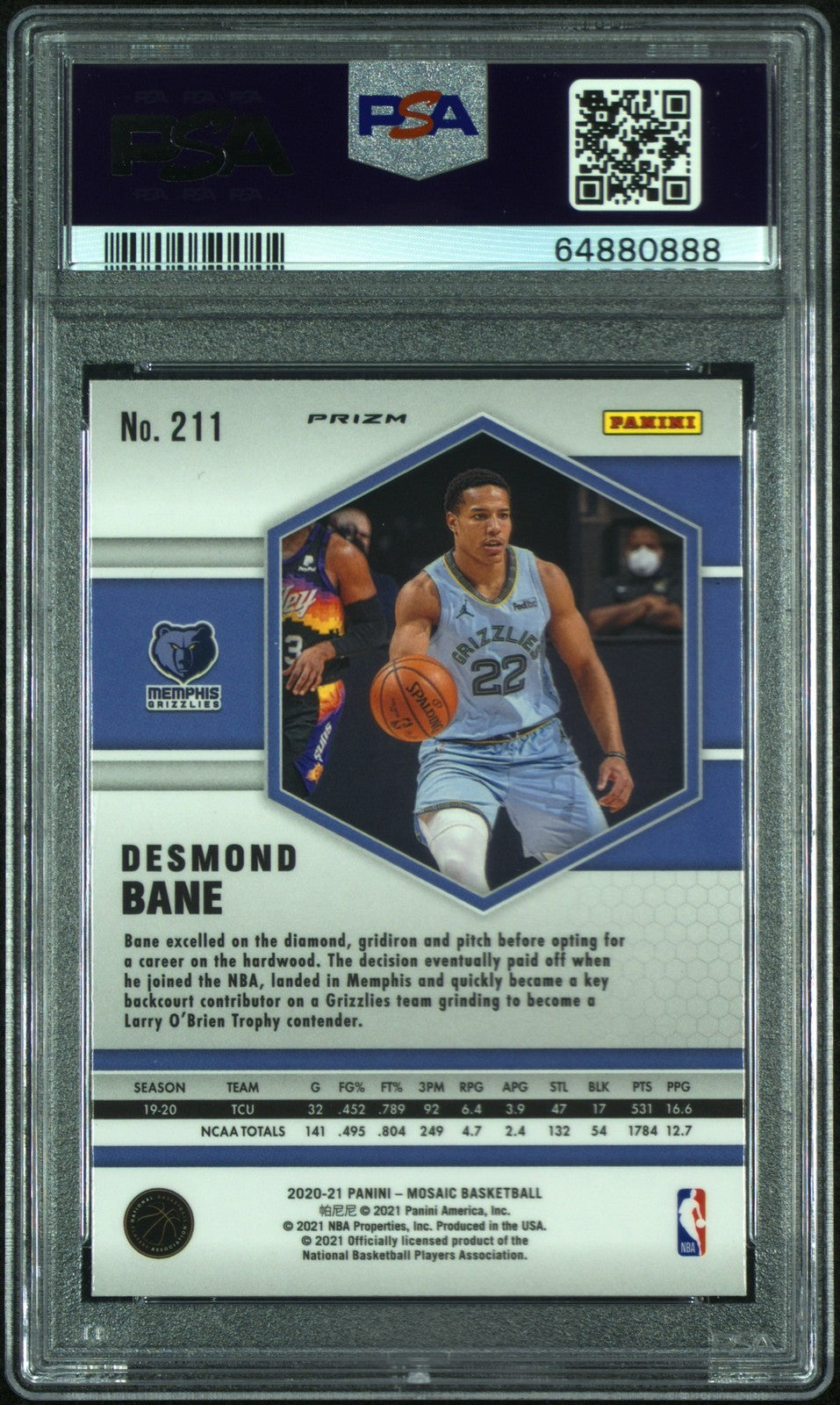 2020-21 Panini Mosaic #211 Desmond Bane Mosaic Red PSA 9