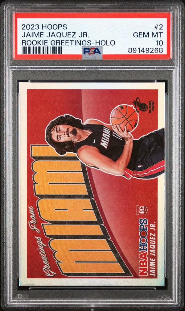 2023-24 Hoops #2 Jaime Jaquez Jr. Rookie Greetings Holo PSA 10