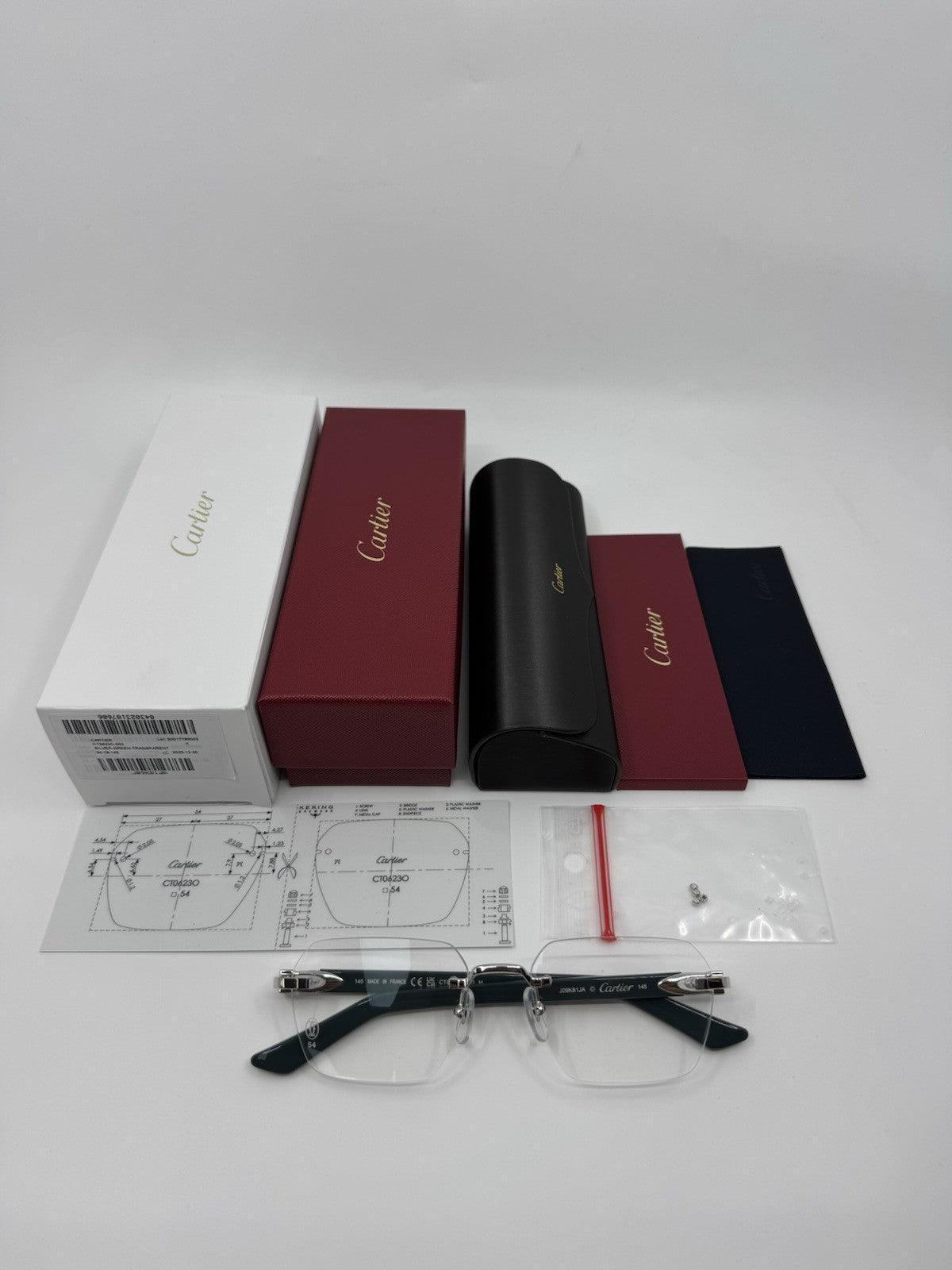 NEW! Cartier Silver/Green CT0623O-003 Glasses (Transparent Lens)