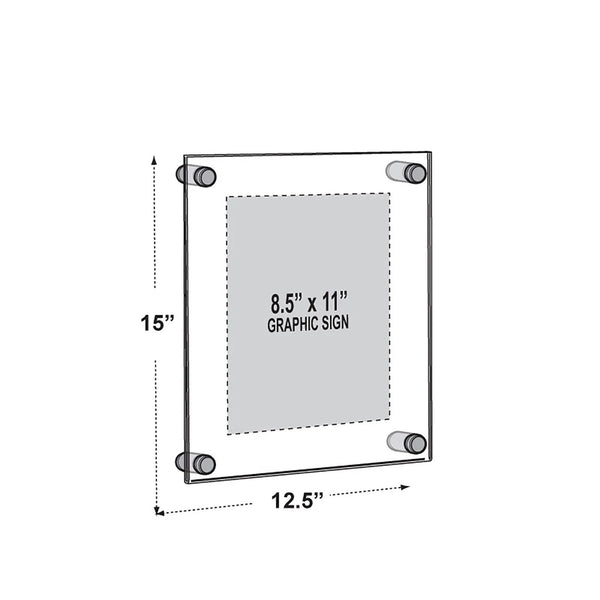 AZAR Floating Acrylic Wall Frame with Silver Hardware Stand Off Caps  105514