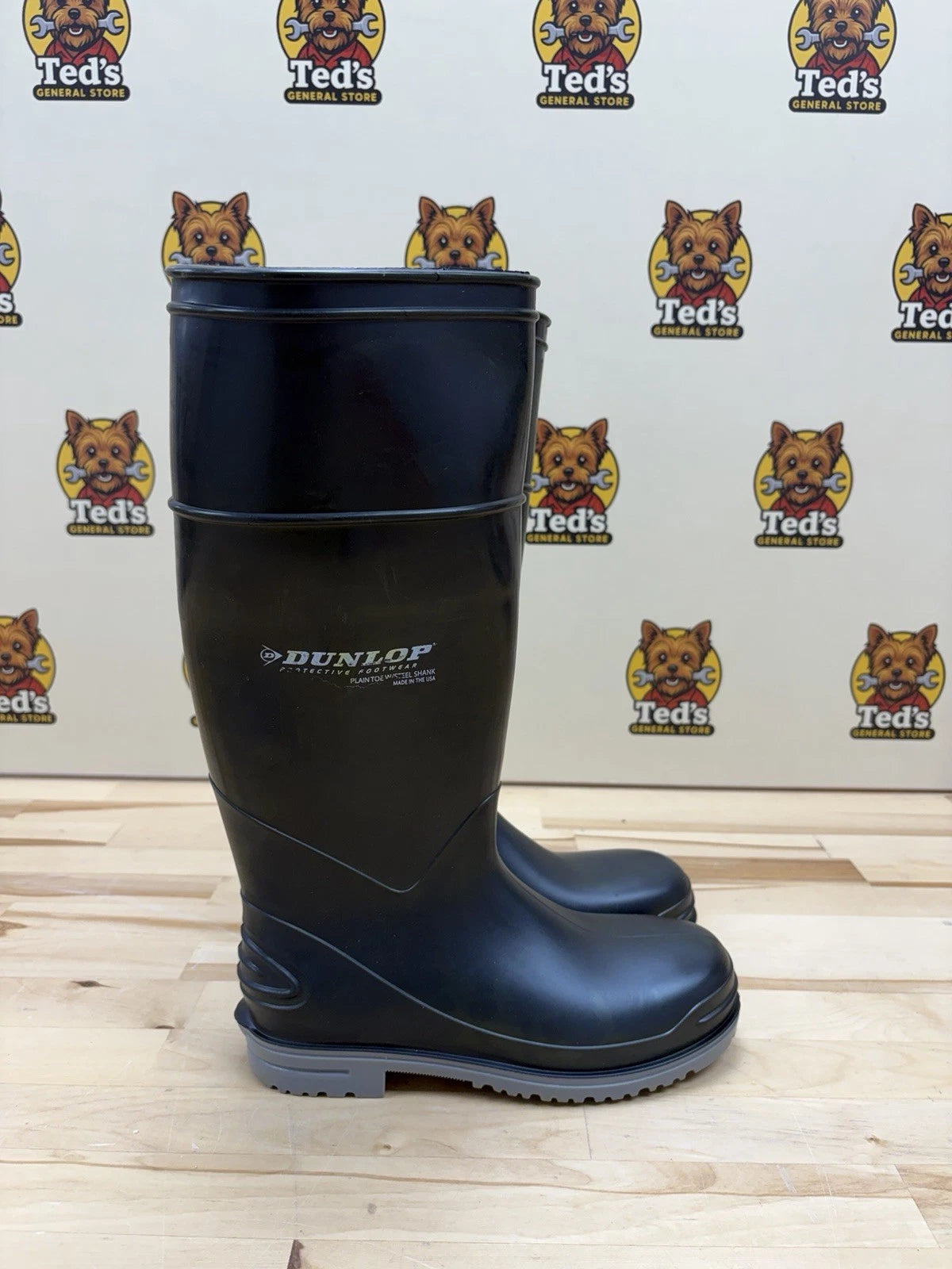 Rubber Work Boots Plain Toe w/ Steel Shank Gray/Black Men's Size 5