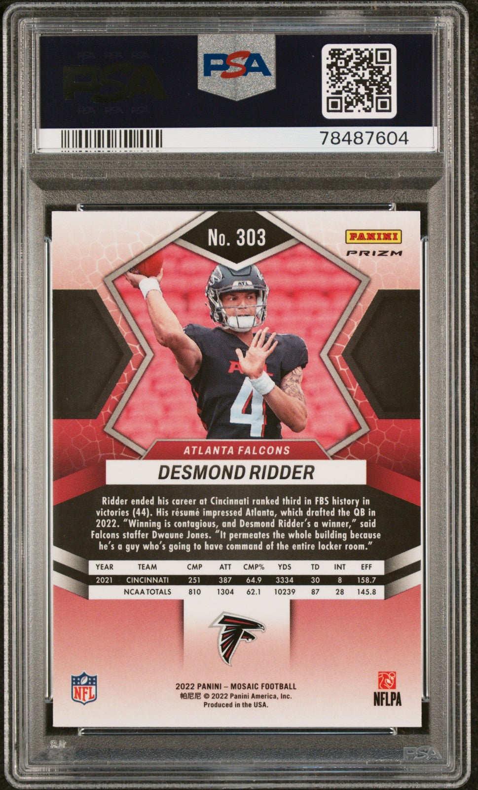 2022 Panini Mosaic #303 Desmond Ridder Silver PSA 10
