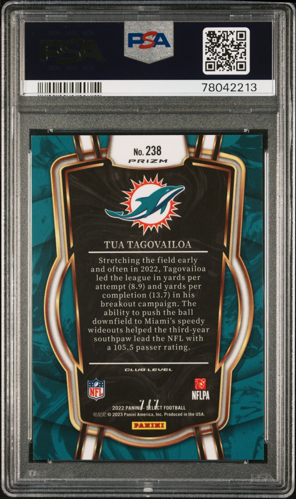 2022 Panini Select #238 Tua Tagovailoa Neon Orange Pulsar Prizm PSA 10 #/7